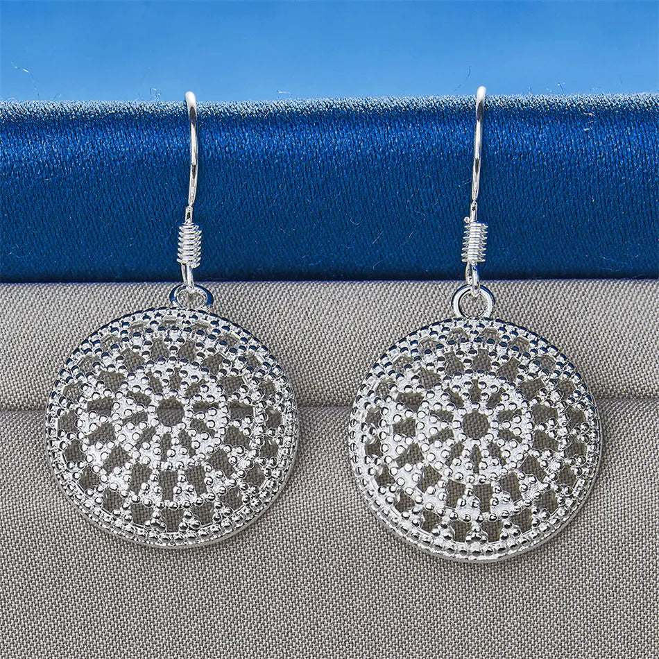1 pair of 925 sterling silver exquisite round earrings, ladies' fashionable wedding accessories, jewelry