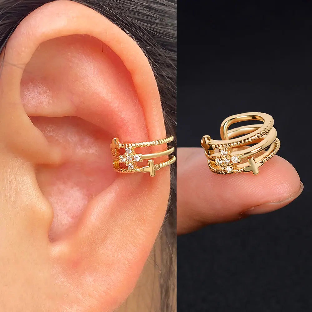 1Piece Zircon Charming Clip On Earrings Ear Cuff Without Piercing Women Geometric C Shape Earscreen Earcuffs Wrap Climb Earring